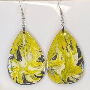 Hand Painted Tear Drop Ombre Iridescent Dangle Pendant Earrings